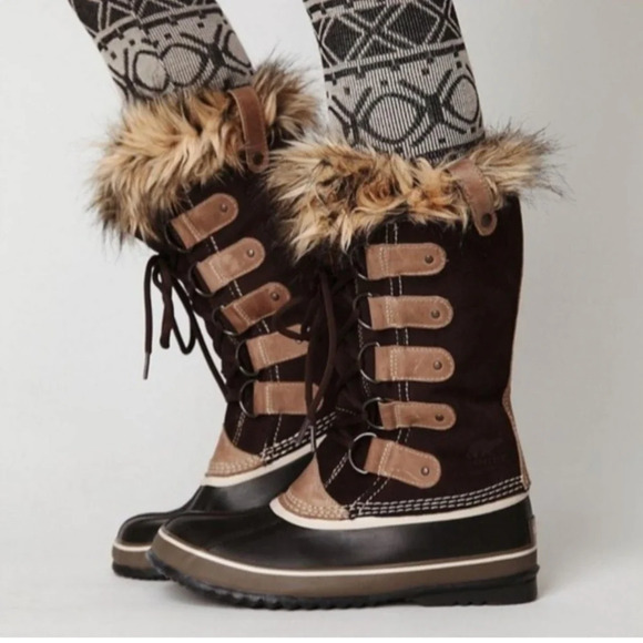 Sorel Joan of Arctic Snow Boots Black Faux Fur Size 8 Brown Fur Cuff - Picture 15 of 15
